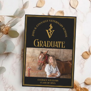 Chic Zwart Goud Veterinaire School Foto Afstuderen Aankondiging