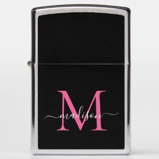 Chic Zwart Hot Magenta Roze Monogram Girly Script