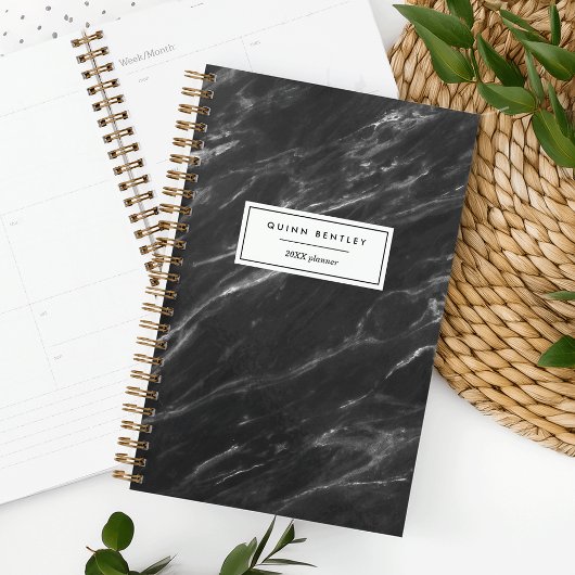 Chic zwart marmer gepersonaliseerd planner