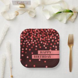 Chic Zwart Rood Confetti Happy Birthday Papieren Bordje