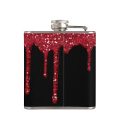 Chic zwart rood Sparkle Glitter Drips Monogram Heupfles (Achterkant)