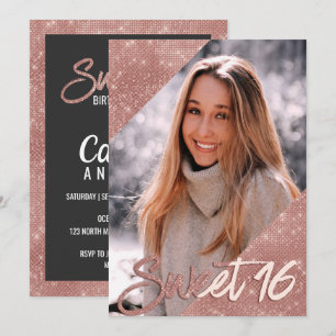 Chic Zwart Roos Gouden Glitter Border Foto Sweet 1 Kaart