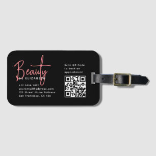 Chic Zwart Roze Beauty Professionele QR-code Bagagelabel