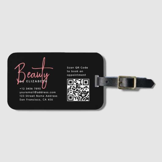 Chic Zwart Roze Beauty Professionele QR-code  Bagagelabel (Voorkant (horizontaal))