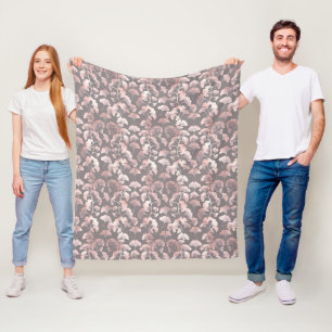 Chic Zwart Roze Ginkgo Patroon Fleece Deken