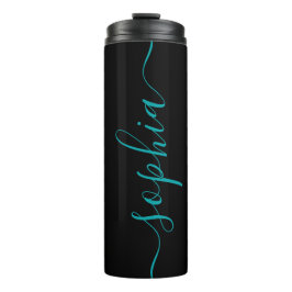 Chic Zwart Teal Groen Script Naam Thermische Tumbl Thermosbeker