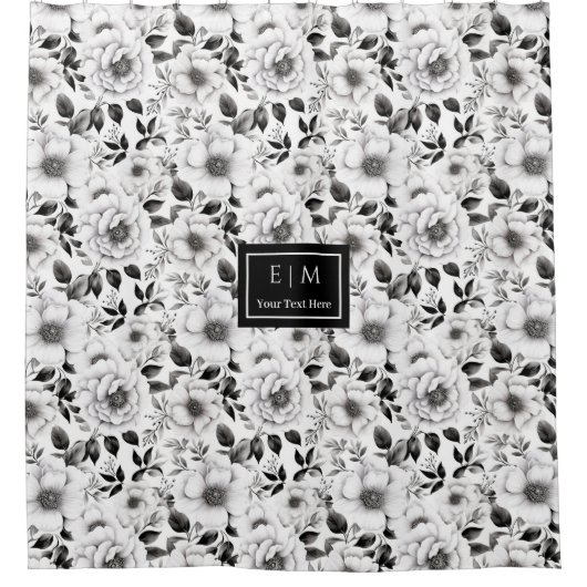 Chic zwart-wit bloemendouchegordijn cadeau douchegordijn (Voorkant)