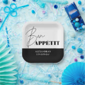 Chic Zwart-wit Bon Appétit Script Verjaardag Papieren Bordje (Feest)