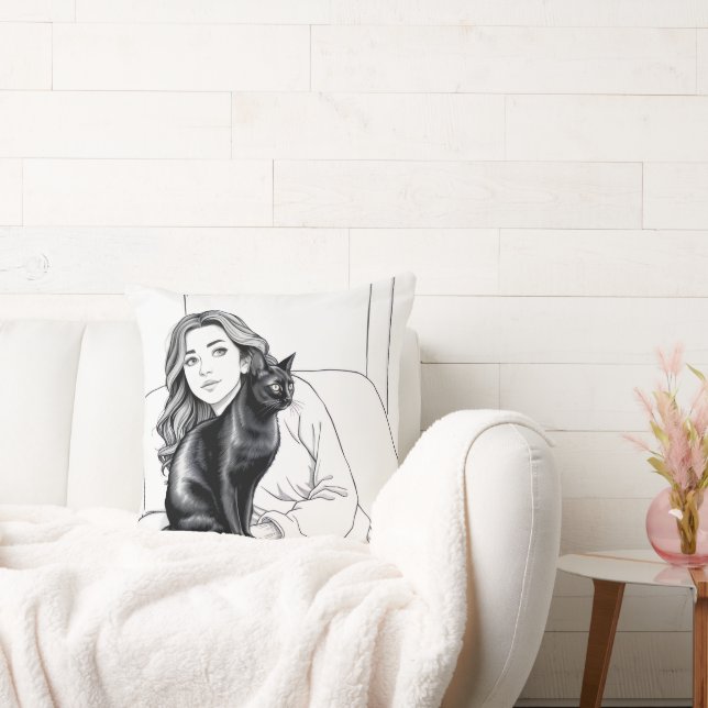 Chic Zwart-wit Cat Lover Accent Kussen voor S (Bank)