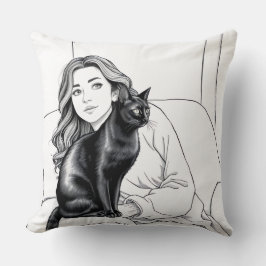 Chic Zwart-wit Cat Lover Accent Kussen voor S