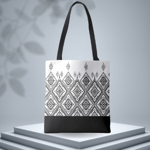 Chic zwart-wit etnisch patroon draagtas