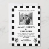 Chic Zwart & Wit Foto Checkerboard Huwelijk Kaart (Voorkant)