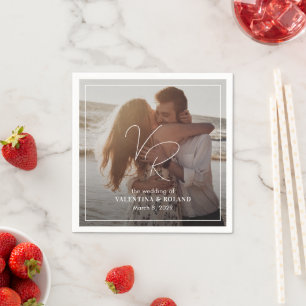 Chic Zwart-wit foto Moderne bruiloft Servet