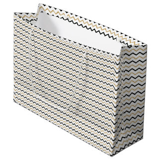 Chic Zwart, Wit & Goud Chevron Gift Bag Groot Cadeauzakje