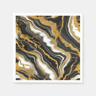 Chic Zwart Wit Goud Marmeren Look Glam Wedding Servet