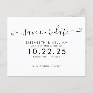 Chic Zwart Wit Kalligrafie Trouwen Save the Date Uitnodiging Briefkaart