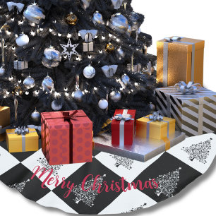 Chic Zwart Wit Kerstbomen Geruit Patroon Kerstboom Rok