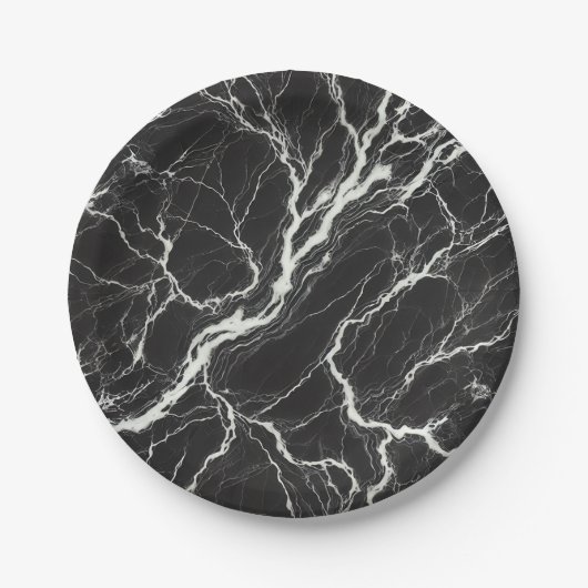 Chic Zwart & Wit Marmer Look Glamour Papieren Bordje (Voorkant)