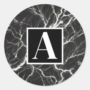 Chic Zwart & Wit Marmer Look Glamour Ronde Sticker
