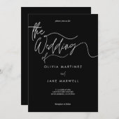 Chic Zwart & Wit Modern Script Trouwen Kaart (Voorkant / Achterkant)