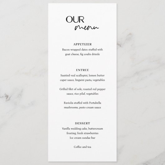 Chic zwart-wit moderne bruiloft menu (Voorkant)