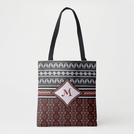 Chic Zwart, Wit & Rood Abstract Tribal Draagtas (Voorkant)