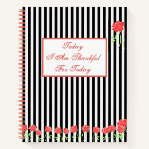 Chic Zwart Wit Roze Bloemen Dankbaarheids Citaten Notitieboek