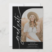 Chic Zwart & Wit Script Arch Afstuderen Foto Aankondiging (Voorkant)