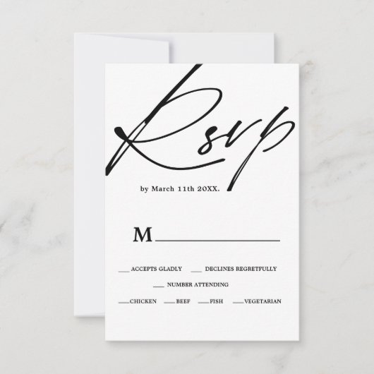Chic zwart wit script kalligrafie rsvp bruiloft (Voorkant)