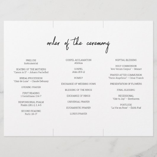 Chic Zwart & Wit Script Trifold Wedding Programma Flyer (Achterkant)