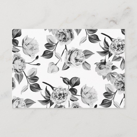 Chic Zwart & Witte Bloemige Trouw RSVP Informatiekaartje (Achterkant)
