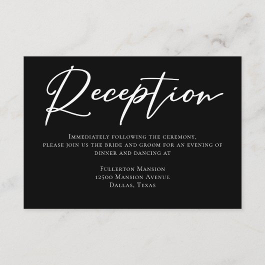 Chic Zwart Witte Moderne Trouwreceptie Informatiekaartje (Voorkant)