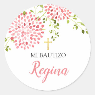 Chica de bautismo Flores rosadas Pegatina redondo Ronde Sticker