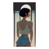 Chica usando shorts de mezclilla ilustración anime perfect poster (Voorkant)