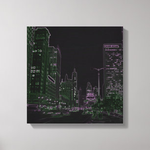 Chicago 1967 Michigan Avenue Neon Night Glow Foto Canvas Afdruk