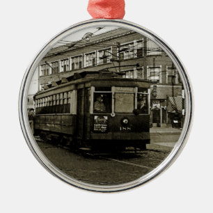 CHICAGO 63RD EN WESTERN 1952 TROLLEY ART SEPIA METALEN ORNAMENT