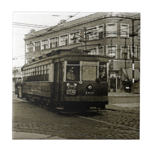 CHICAGO 63RD EN WESTERN 1952 TROLLEY ART SEPIA TEGELTJE