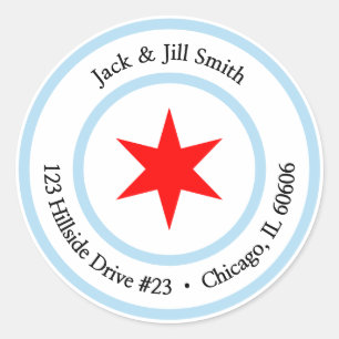 Chicago-adres Chicago, vlag 6-punts Star Ronde Sticker