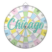 Chicago Aquamarijn tekst op witte en pastelkleuren Dartbord (Voorkant)