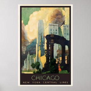 Chicago Art Deco Reisposter 1929 Vintage Afdruk Poster