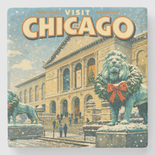 Chicago Art Institute in winter poster Stenen Onderzetter