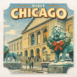 Chicago Art Institute in winterposter Kartonnen Onderzetters
