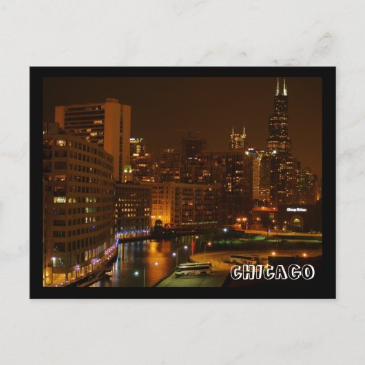 CHICAGO bij nacht briefkaart (Voorkant)