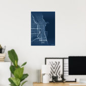 Chicago Blau Kaart Print Muurkunst Poster Cadeaubo (Thuiskantoor)