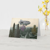 CHICAGO BLIMP OVER CITY COMIC BIRTHDAY PIC KAART (Gele Bloem)