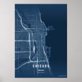 Chicago Blue Map Print Wall art Poster Gift Idea (Devant)