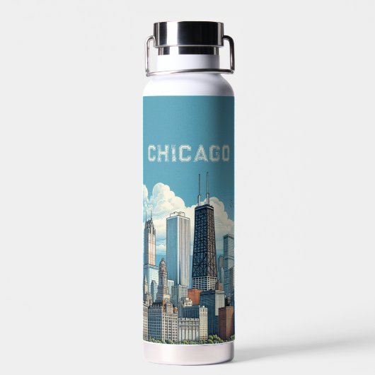 Chicago Blue Skyline Waterfles (Achterkant)