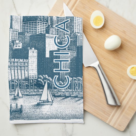 Chicago Blue White Theedoek (Quarter Fold)