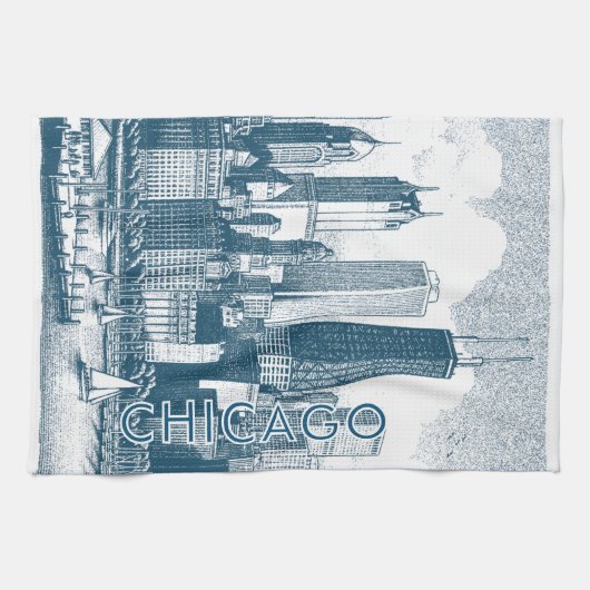 Chicago Blue White Theedoek (Horizontaal)