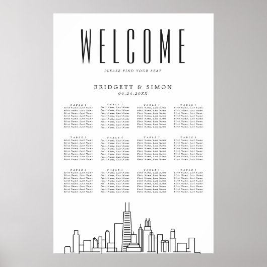 Chicago bruiloft | 12 Tabel Zitkaarten Poster (Voorkant)